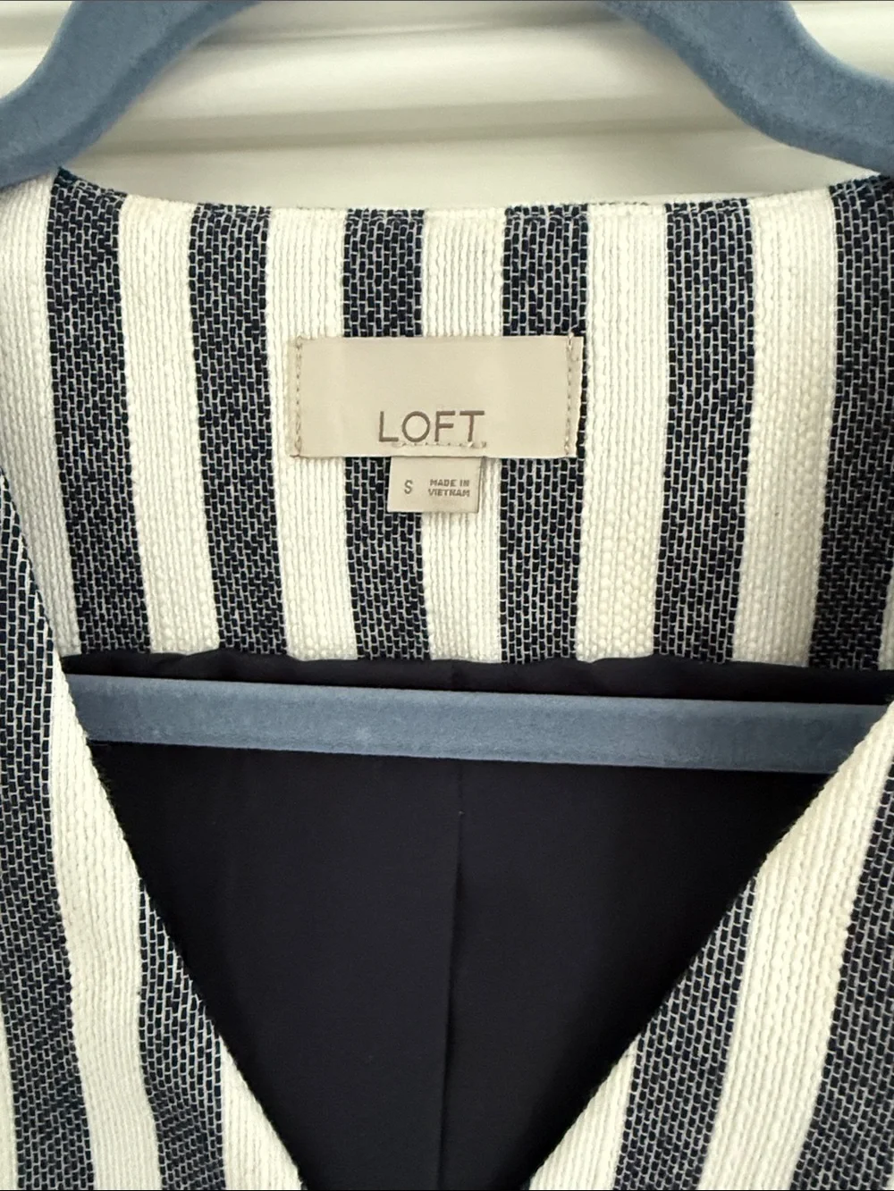 LOFT Navy and White Vertical Stripe Vest